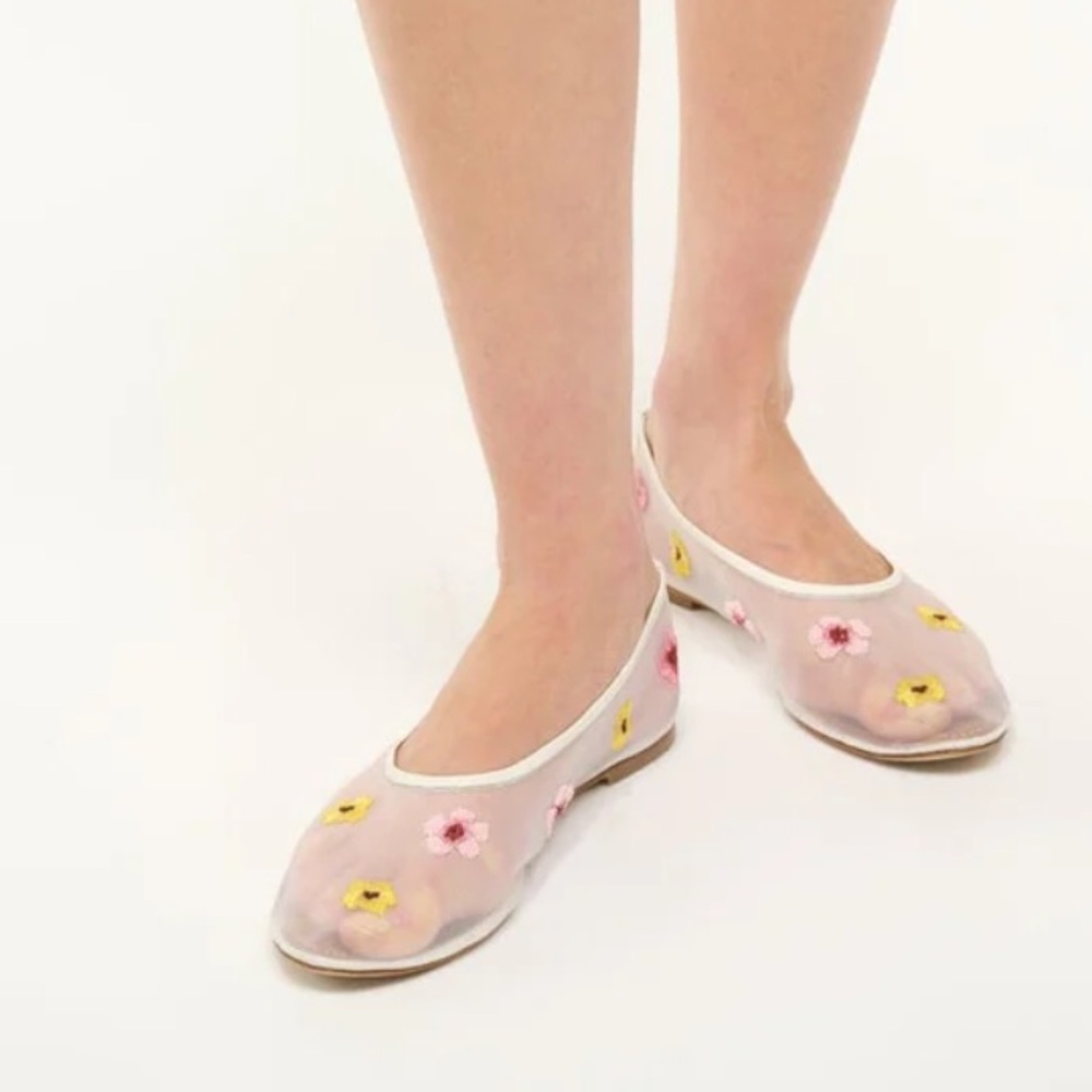 STAUD ALBA BALLET FLAT floral MESH Leather Trim Minimalist Design EU 36.5 new - Picture 3 of 11